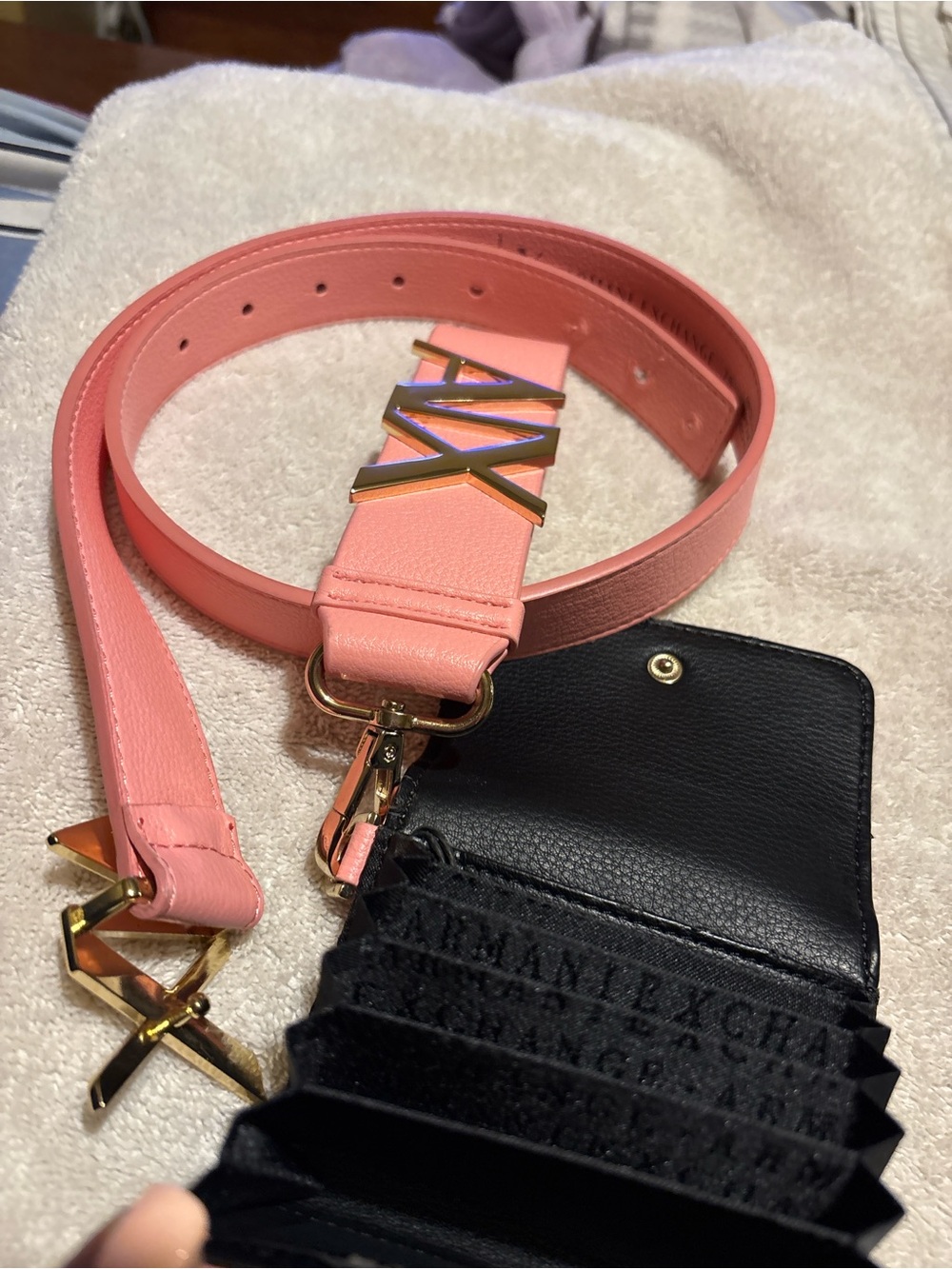 ARMANI EXCHANGE Pink Leather Logo Strap Belt